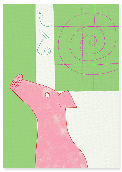 Affiche déco chambre bébé enfant - Cochon école C - vert rose