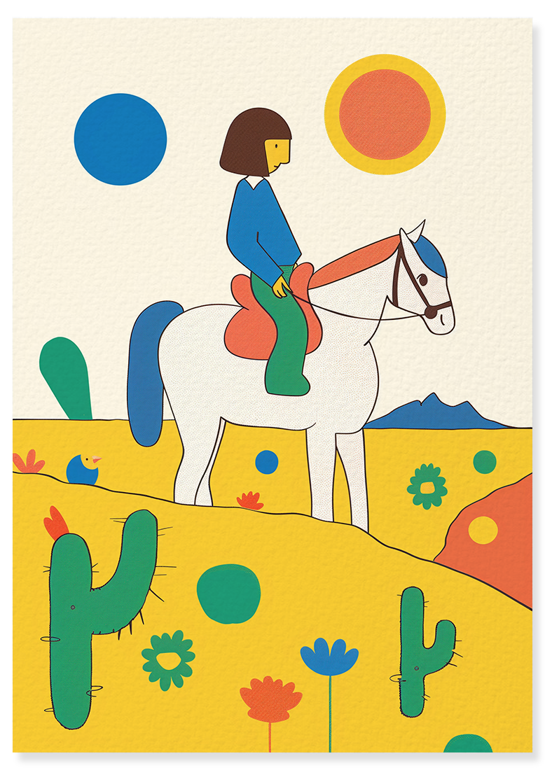 Affiche déco chambre bébé enfant - Cheval équitation couleur B - jaune vert