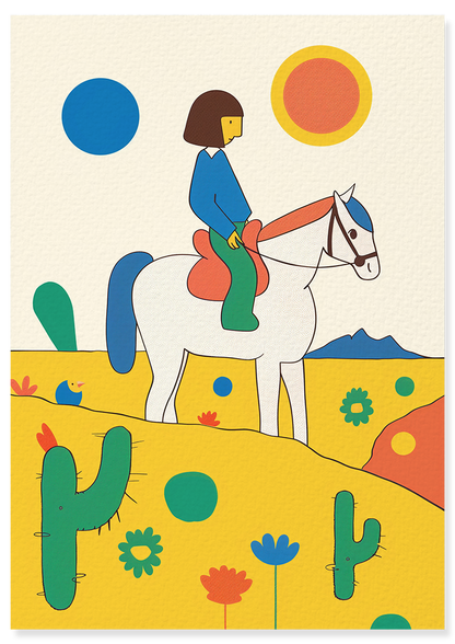 Affiche déco chambre bébé enfant - Cheval équitation couleur B - jaune vert