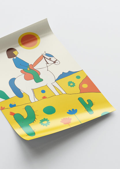 Affiche déco chambre bébé enfant - Cheval équitation couleur B - jaune vert