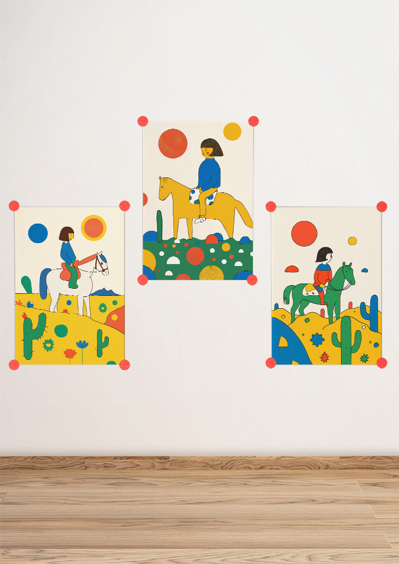 Affiche déco chambre bébé enfant - Cheval équitation couleur B - jaune vert