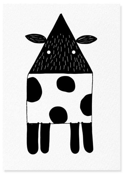 Affiche déco chambre bébé enfant - Vache Montessori A - Noir et Blanc