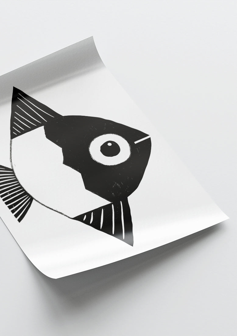 Affiche déco chambre bébé enfant - Poisson Montessori C - Noir et Blanc