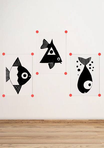 Affiche déco chambre bébé enfant - Poisson Montessori C - Noir et Blanc