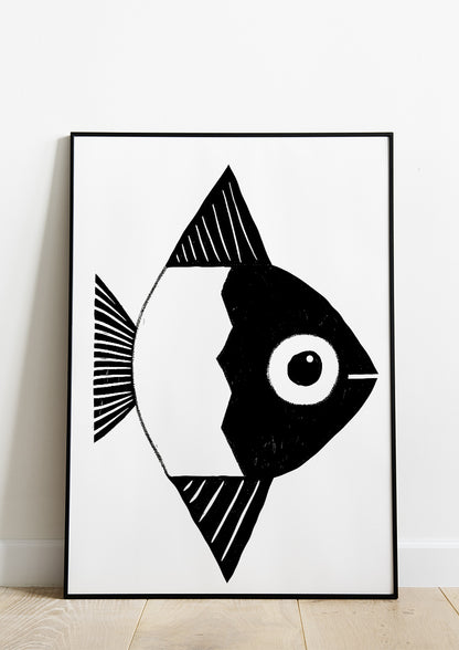 Affiche déco chambre bébé enfant - Poisson Montessori C - Noir et Blanc